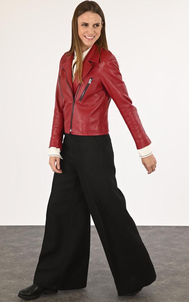 La Canadienne Blouson En Cuir Rouge Femme