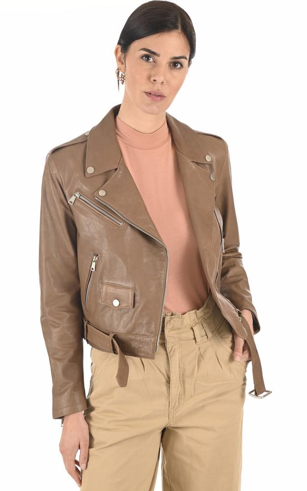 la canadienne Blouson en cuir végétal taupe