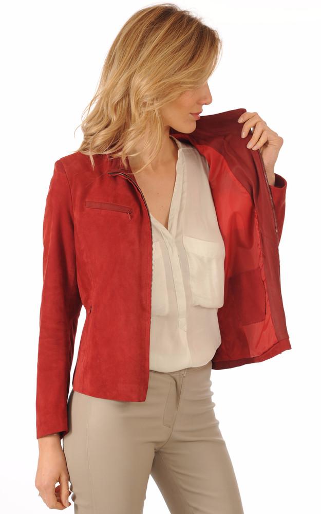 La Canadienne Blouson Femme Cuirs Velours Rouge