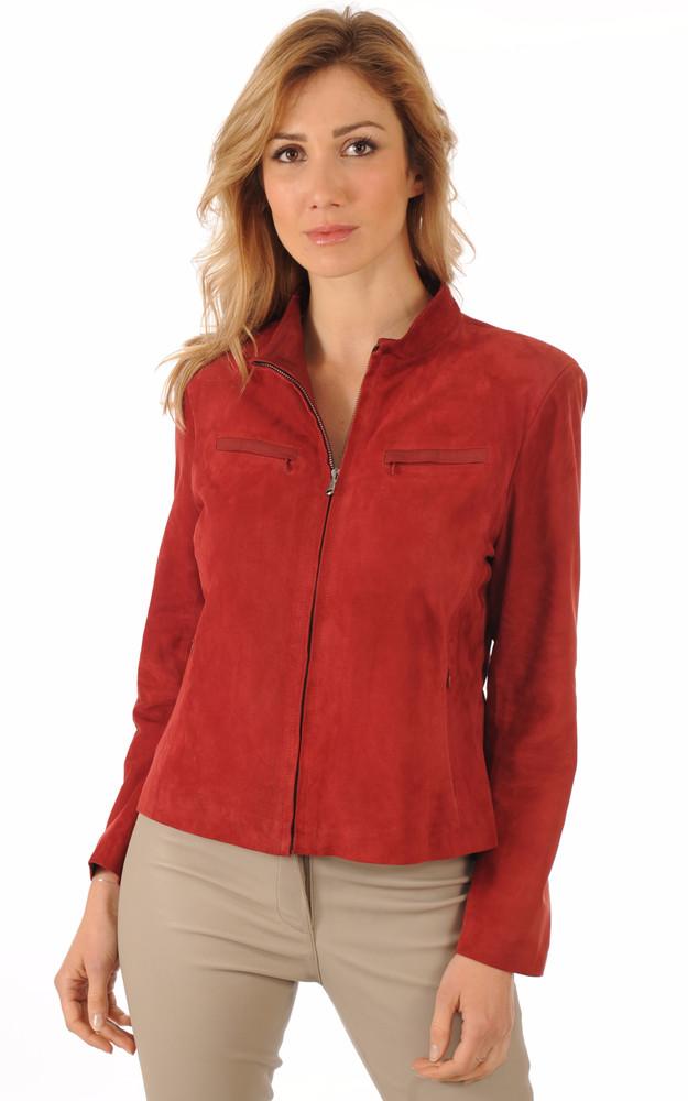 la canadienne Blouson Femme Cuirs Velours Rouge