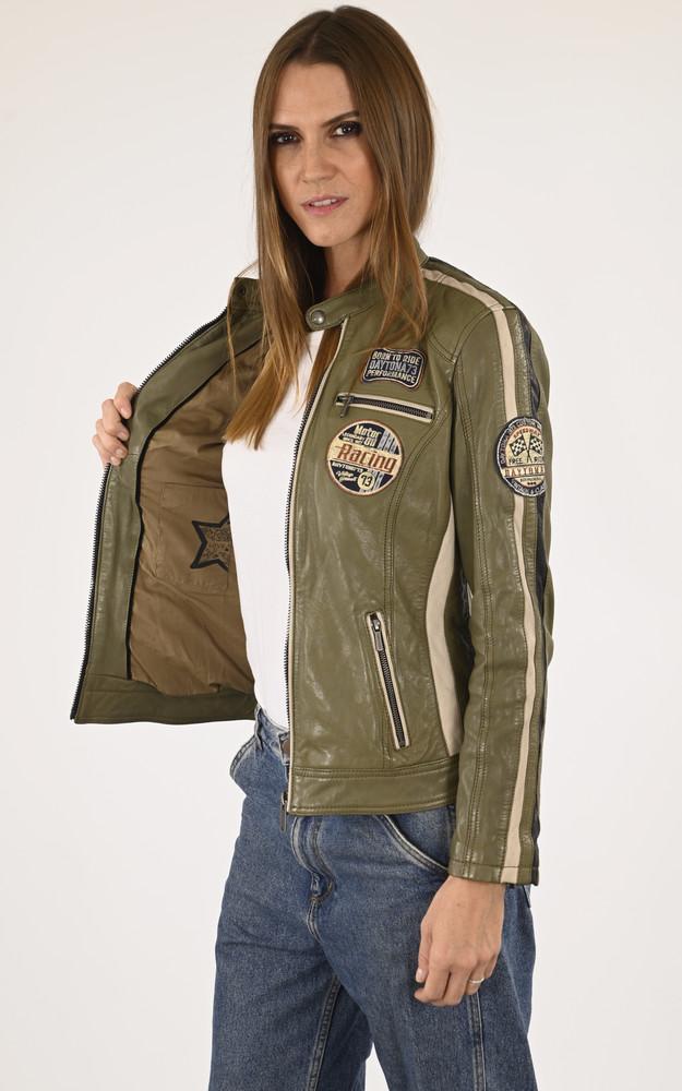 La Canadienne Blouson Motard Soline Kaki Clair