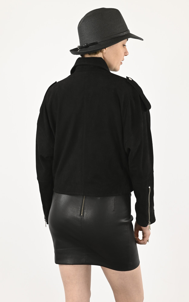 La Canadienne Blouson Oversize Cuir Velours Noir