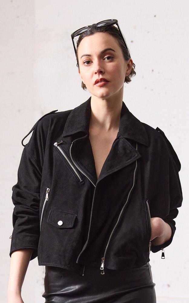 la canadienne Blouson oversize cuir velours noir