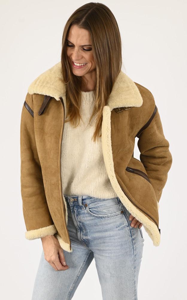 la canadienne Bombardier long mouton velours camel