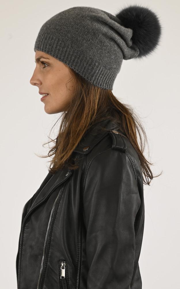 La Canadienne Bonnet Cachemire Et Renard Gris