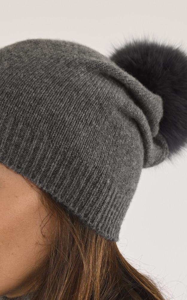 La Canadienne Bonnet Cachemire Et Renard Gris