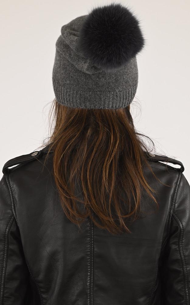 La Canadienne Bonnet Cachemire Et Renard Gris