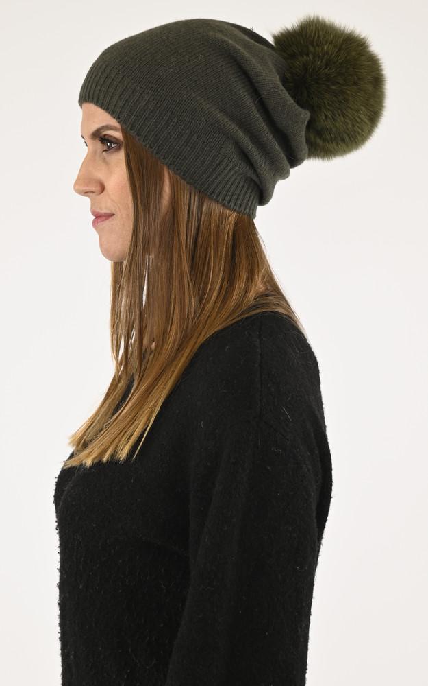 La Canadienne Bonnet Cachemire Et Renard Kaki