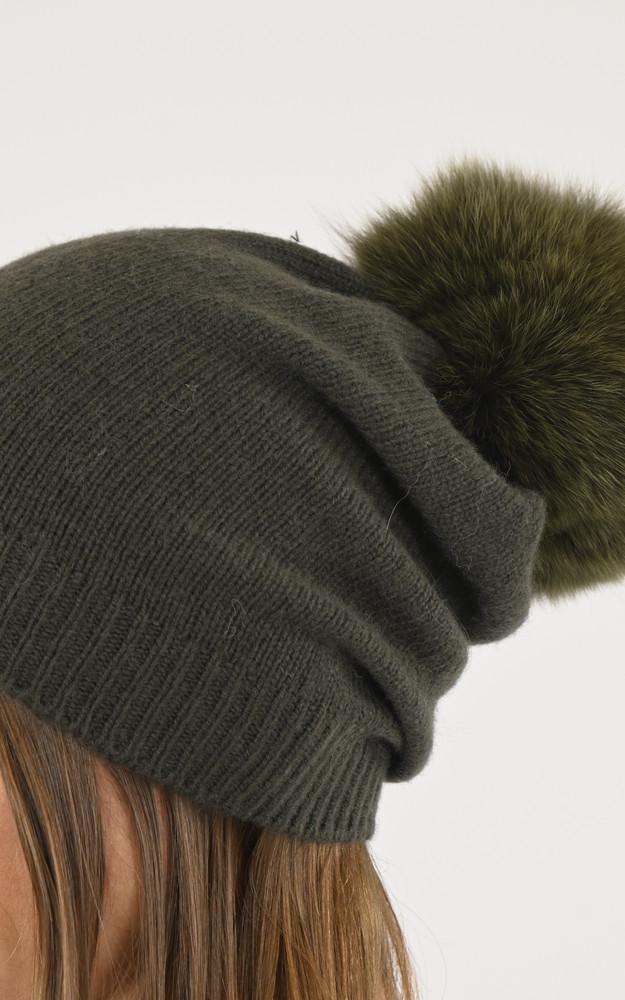 La Canadienne Bonnet Cachemire Et Renard Kaki