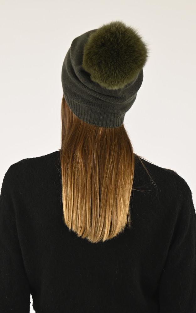 La Canadienne Bonnet Cachemire Et Renard Kaki