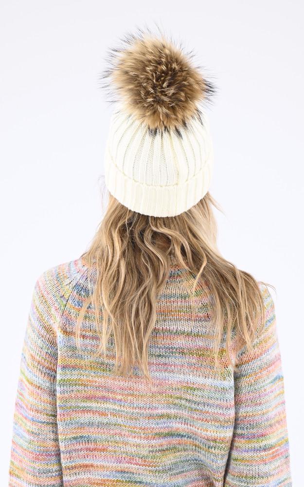 La Canadienne Bonnet Laine Et Raccoon Blanc
