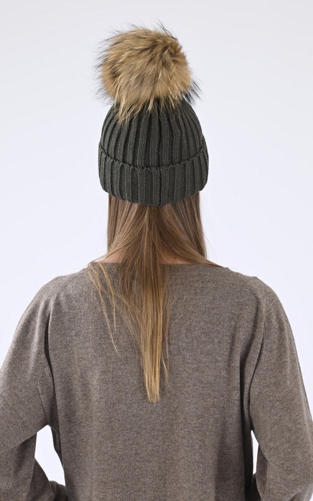 La Canadienne Bonnet Laine Et Raccoon Kaki