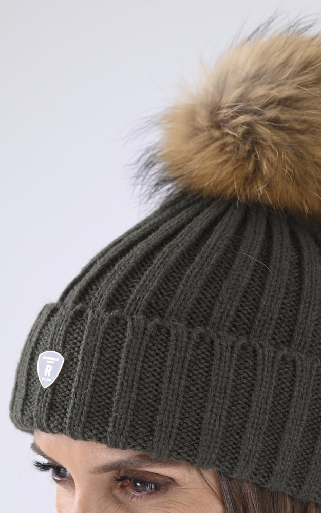 La Canadienne Bonnet Laine Et Raccoon Kaki