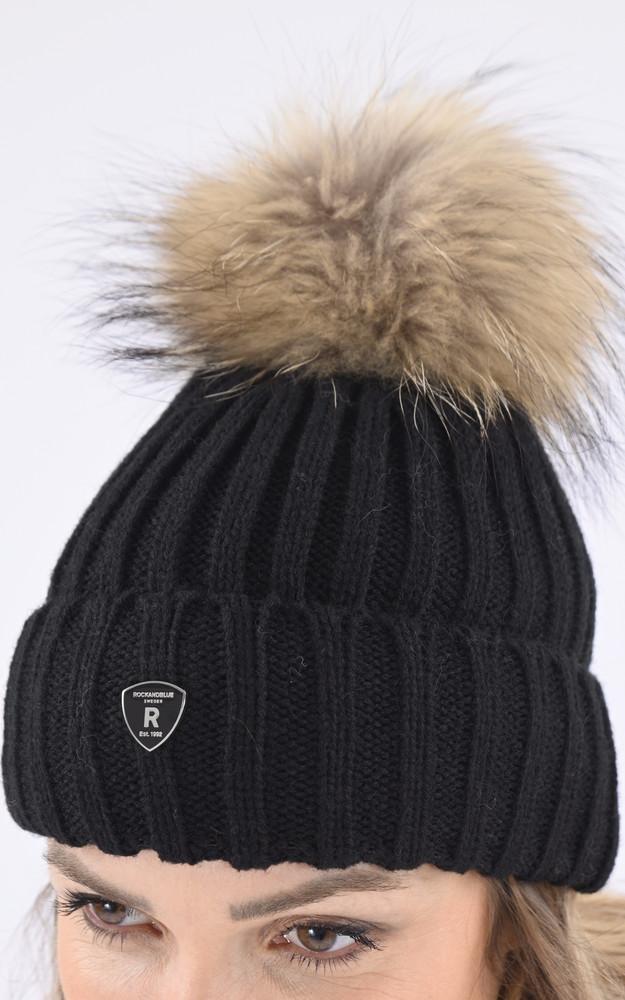 La Canadienne Bonnet Laine Et Raccoon Noir