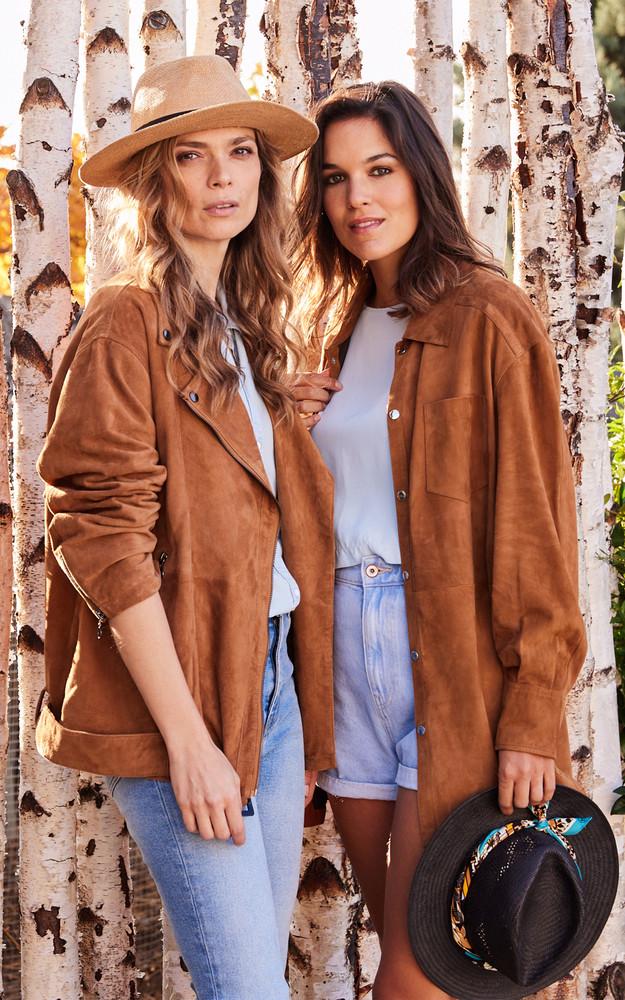 la canadienne Chemise cuir velours Kumette cognac