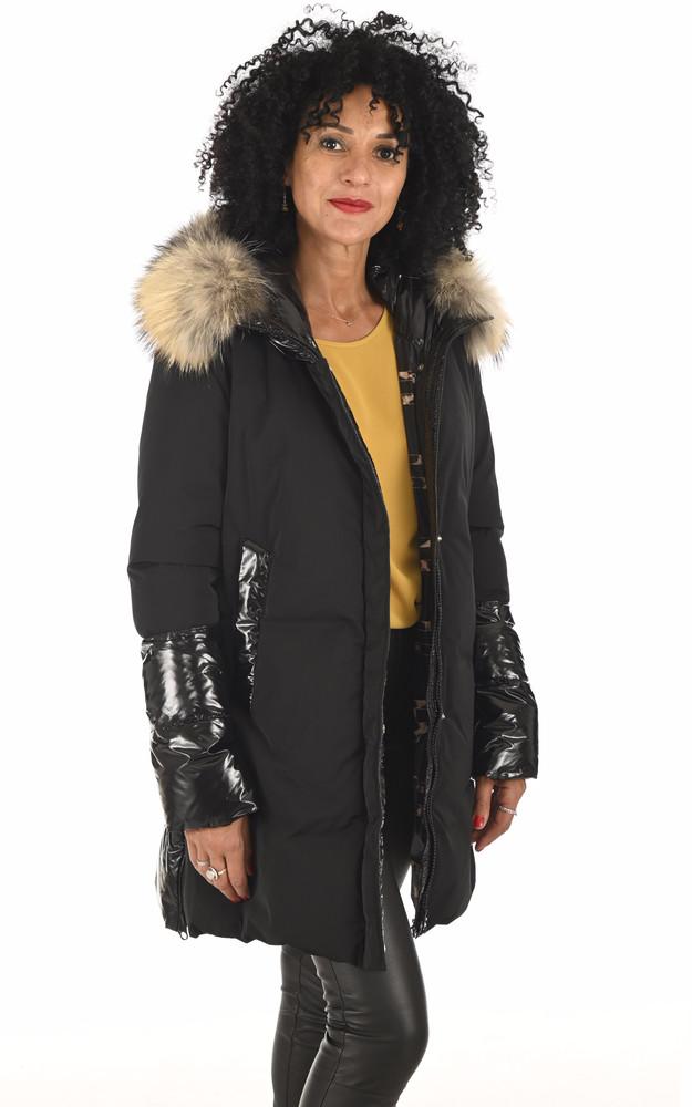 La Canadienne Doudoune Bi-matière Noire Fourrure