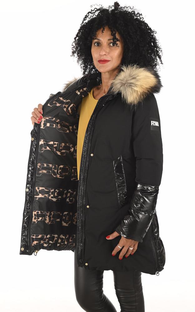 La Canadienne Doudoune Bi-matière Noire Fourrure