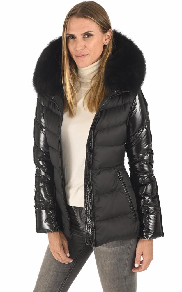 La Canadienne Doudoune Bi-matière Noire Fourrure