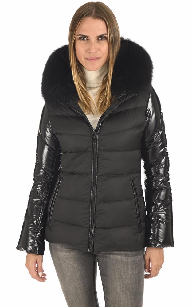 la canadienne Doudoune bi-matière noire fourrure