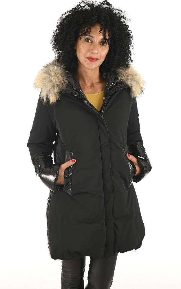 la canadienne Doudoune bi-matière noire fourrure