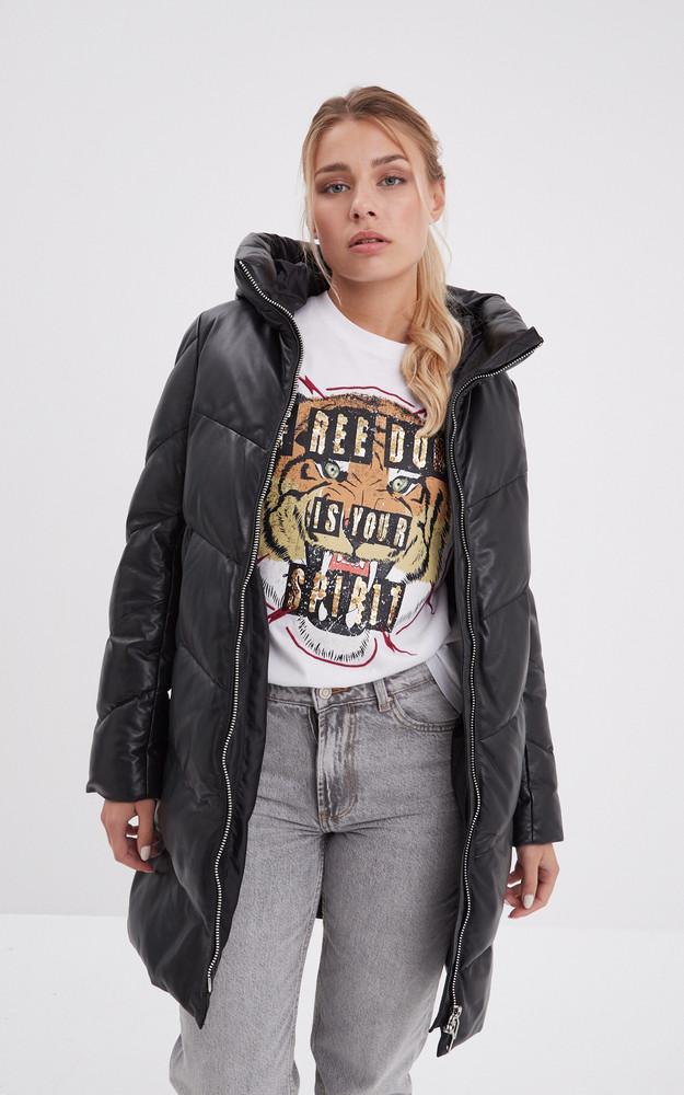 La Canadienne Doudoune Cuir Capuche Olgar Noire