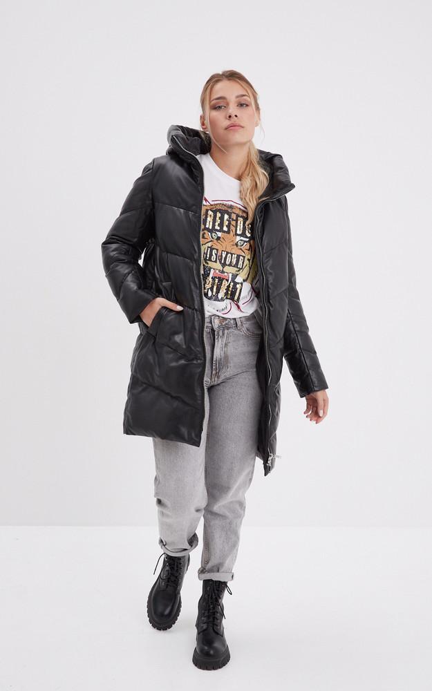 La Canadienne Doudoune Cuir Capuche Olgar Noire