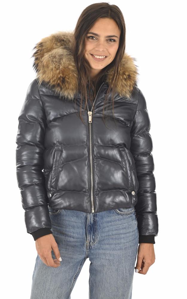 La Canadienne Doudoune Cuir Shana Bleu Marine