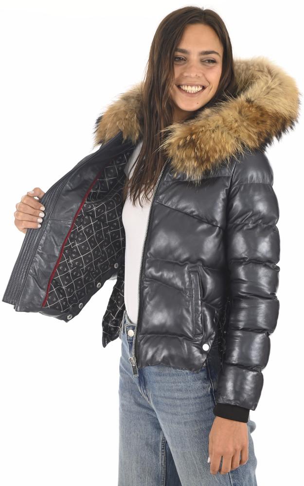 La Canadienne Doudoune Cuir Shana Bleu Marine
