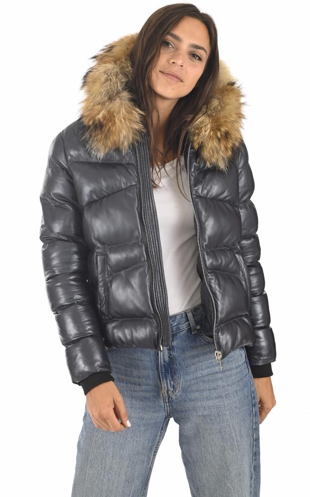 la canadienne Doudoune cuir Shana bleu marine