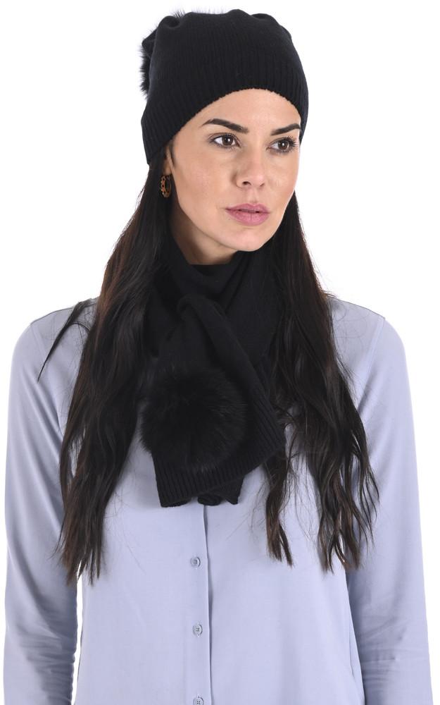 La Canadienne Écharpe Cachemire Et Renard Noire