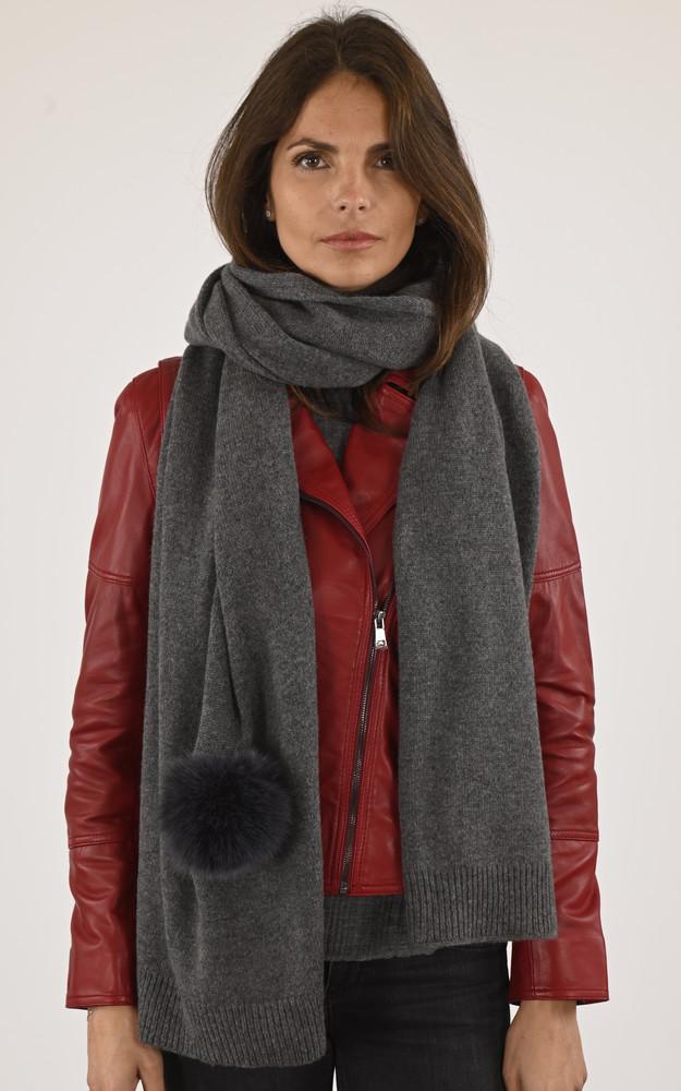 La Canadienne Echarpe Laine Et Renard Grise