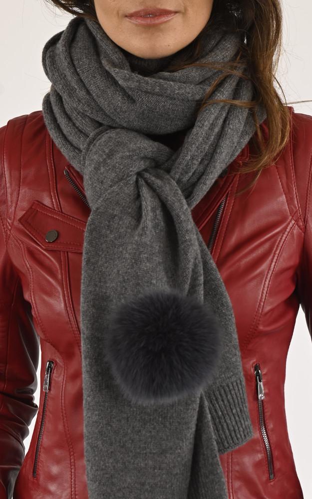 La Canadienne Echarpe Laine Et Renard Grise