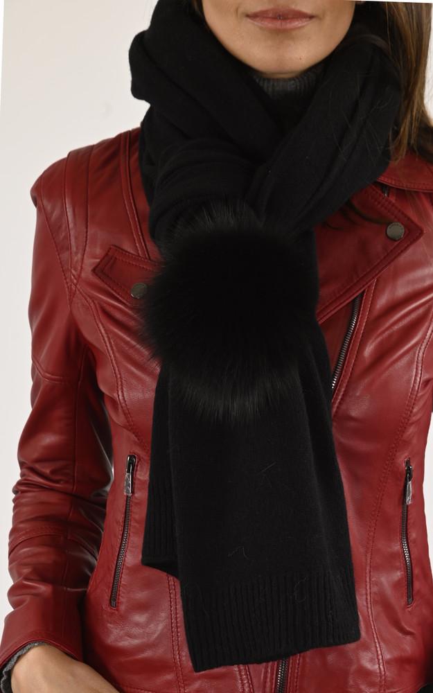 La Canadienne Echarpe Laine Et Renard Noire