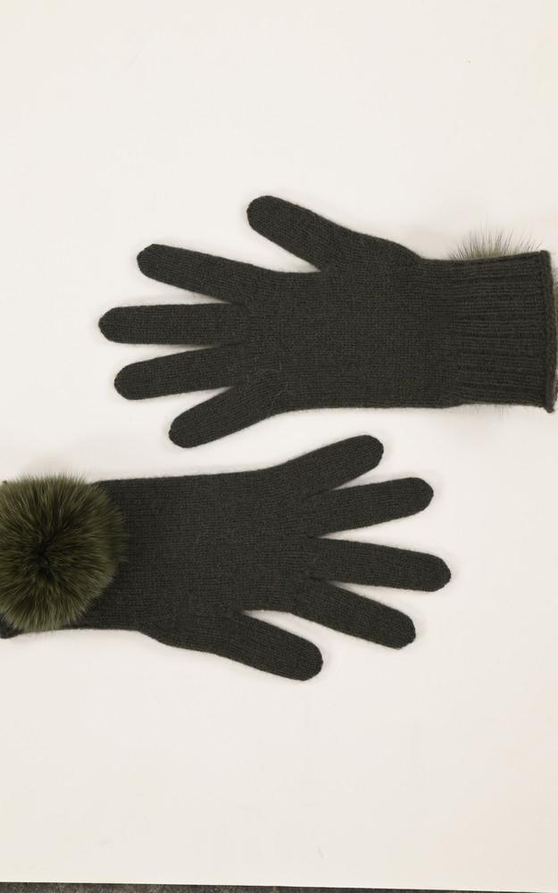 La Canadienne Gants Cachemire Et Renard Kaki