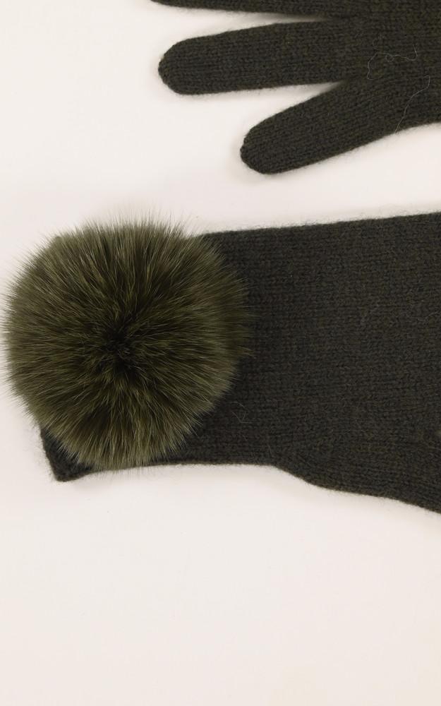 La Canadienne Gants Cachemire Et Renard Kaki