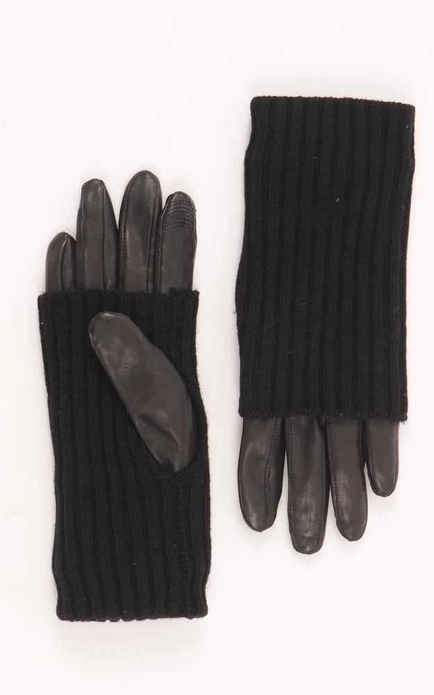 La Canadienne Gants Cuir Et Laine Noir