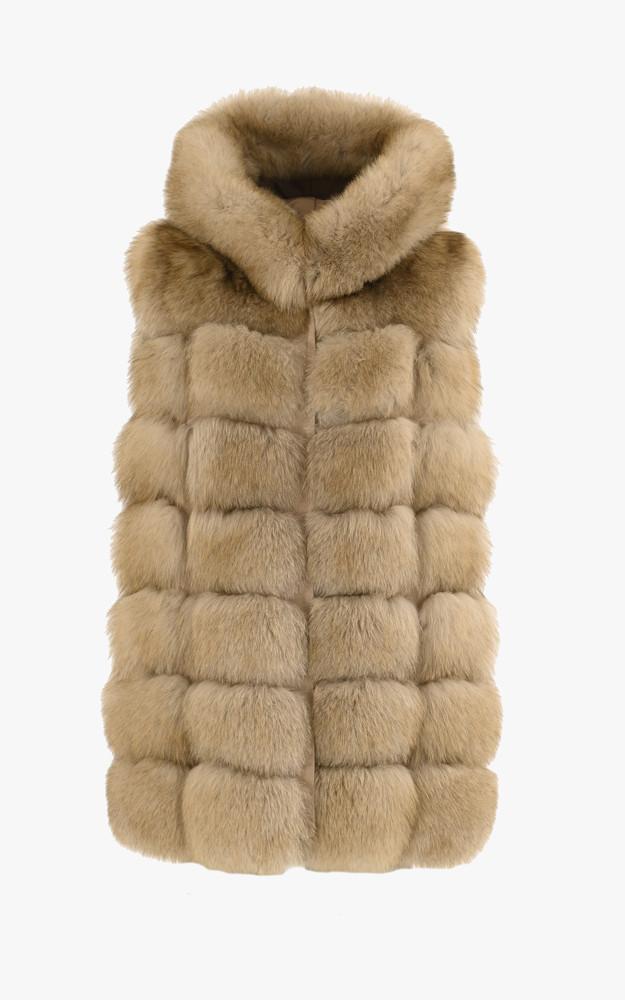 la canadienne Gilet à capuche renard beige