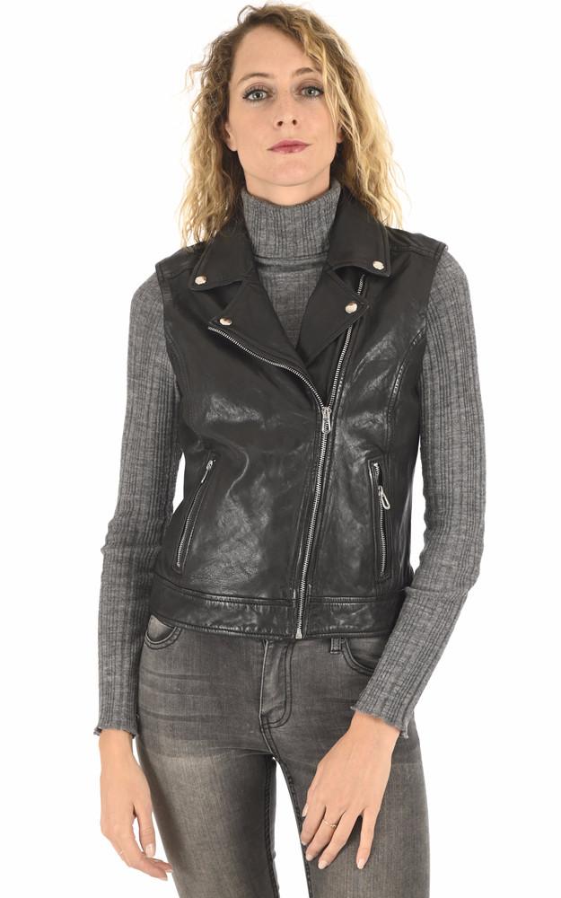 La Canadienne Gilet Biker Sarah Cuir Noir