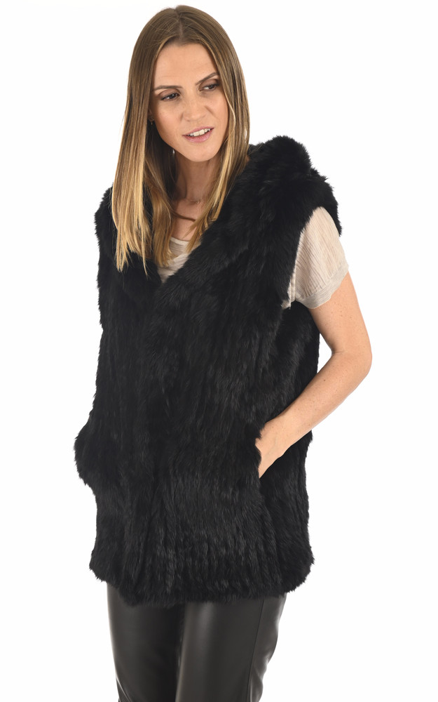 La Canadienne Gilet Capuche Lapin Noir