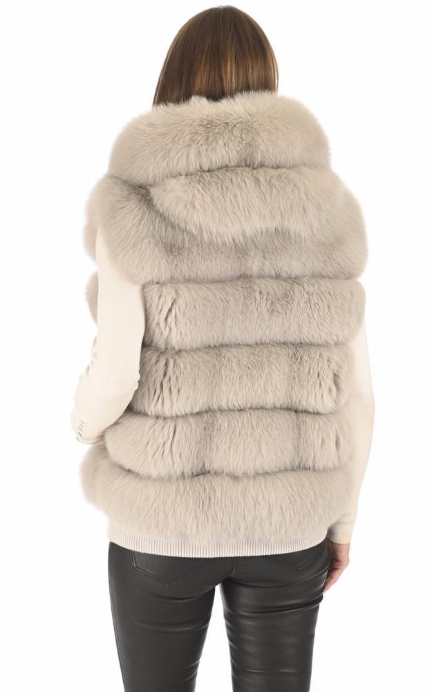 La Canadienne Gilet Capuche Renard Gris Perle