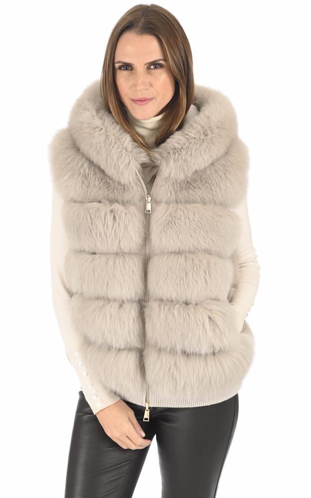 la canadienne Gilet capuche renard gris perle