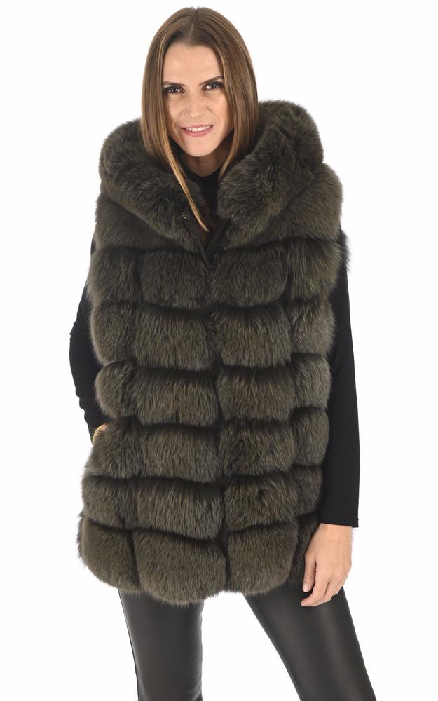 La Canadienne Gilet Capuche Renard Kaki