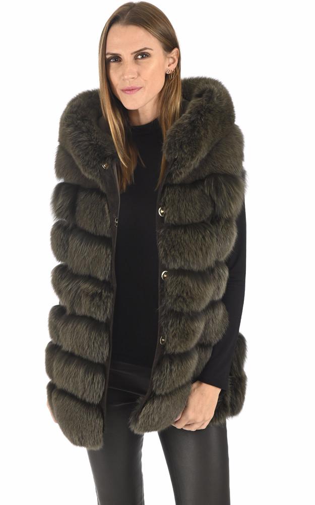 la canadienne Gilet capuche renard kaki