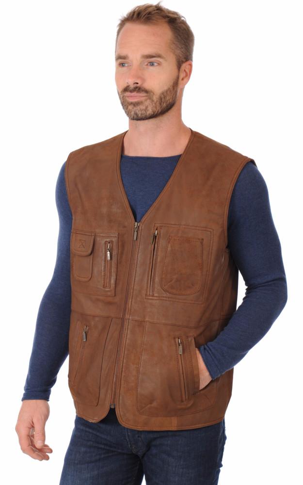 La Canadienne Gilet Confortable Cuir Marron