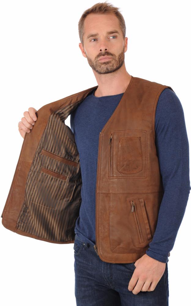 La Canadienne Gilet Confortable Cuir Marron