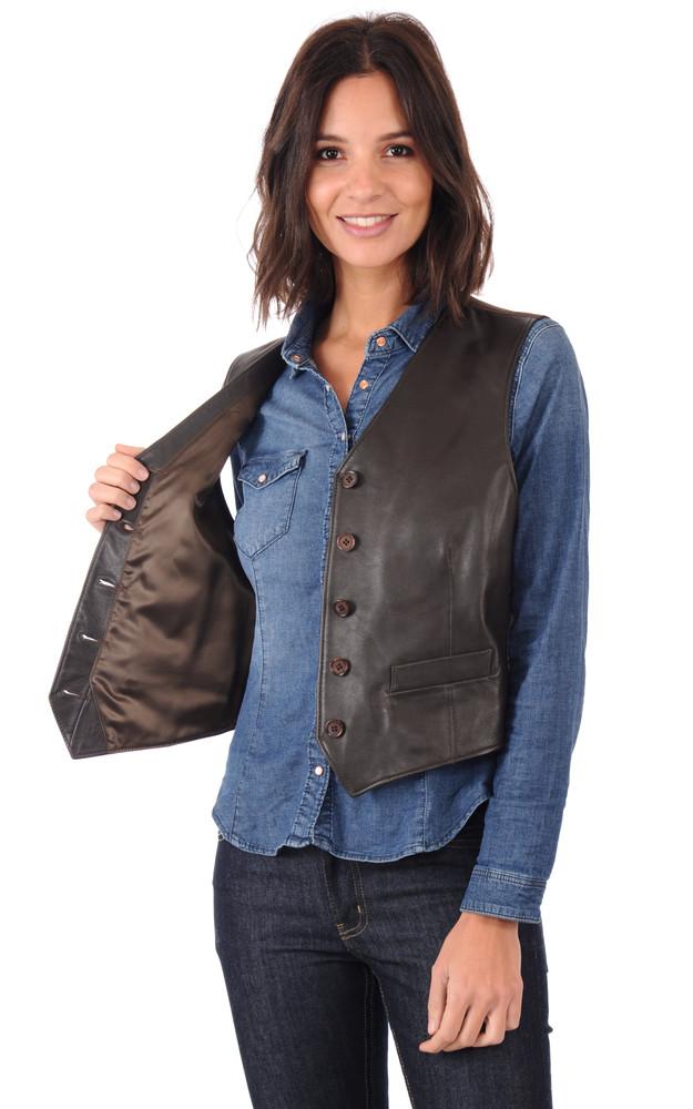 La Canadienne Gilet Cuir Marron Foncé