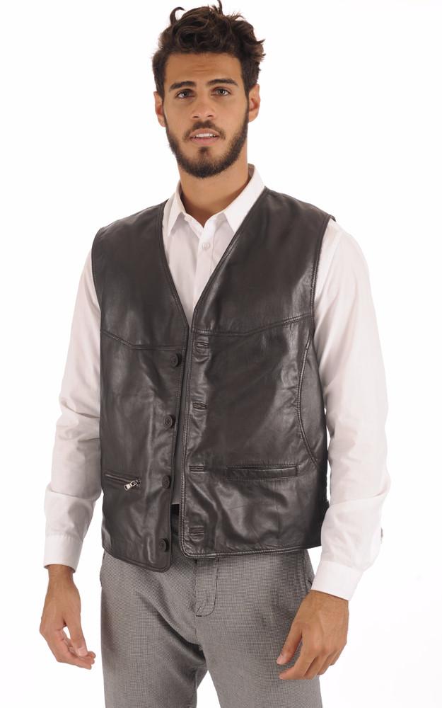 La Canadienne Gilet Cuir Marron Foncé