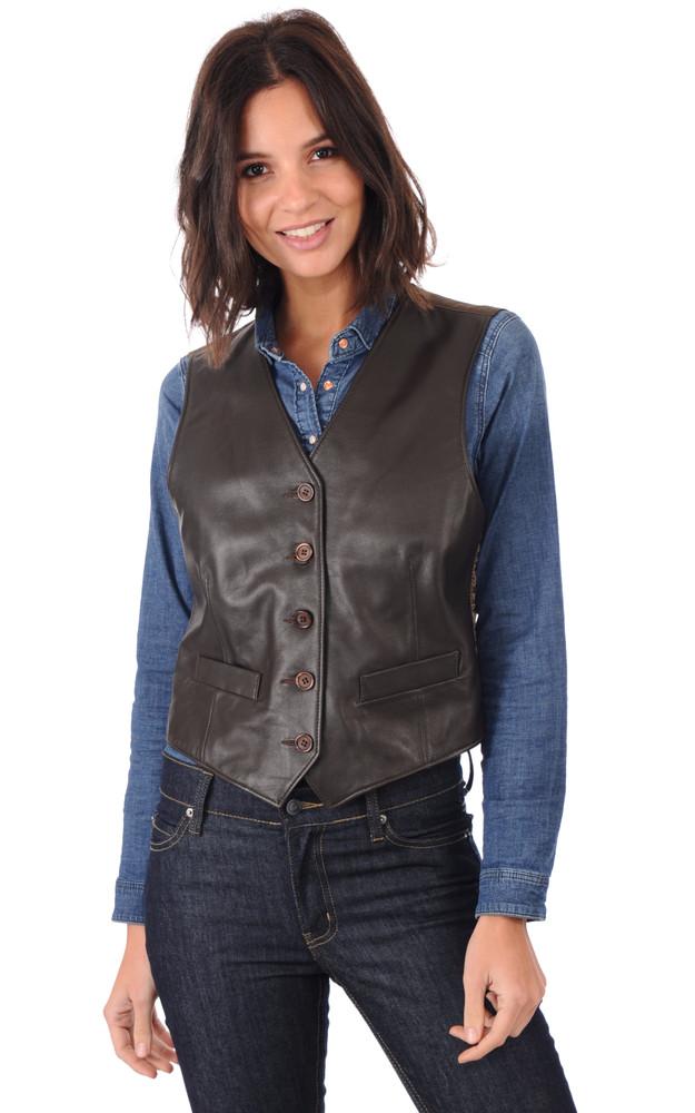 la canadienne Gilet cuir marron foncé
