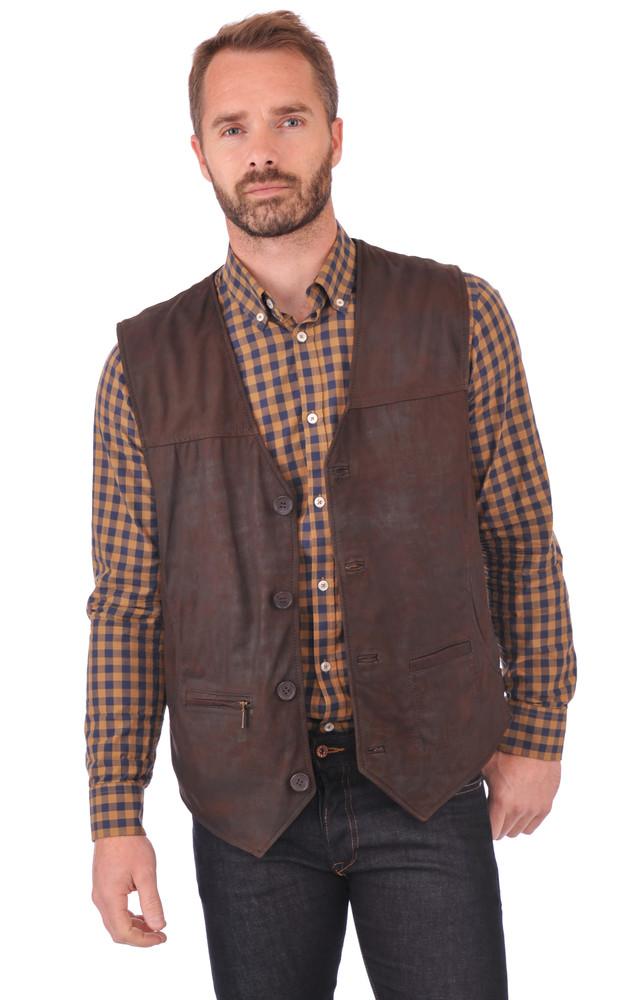 La Canadienne Gilet Cuir Nubuck Marron