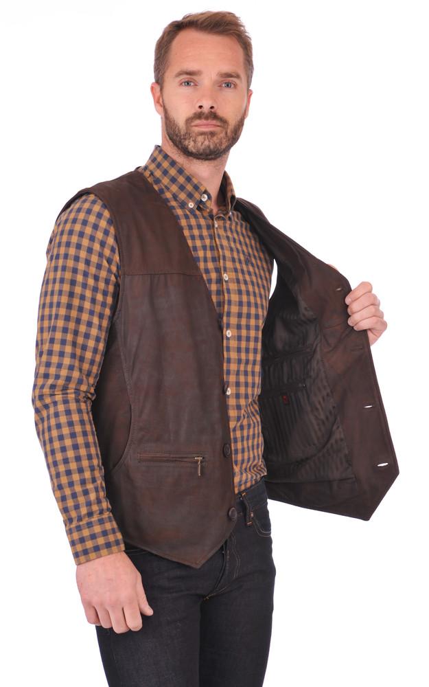 La Canadienne Gilet Cuir Nubuck Marron